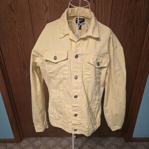 Forever 21 Men's M Bright Yellow Distressed Denim Jean Jacket Oversized Unisex